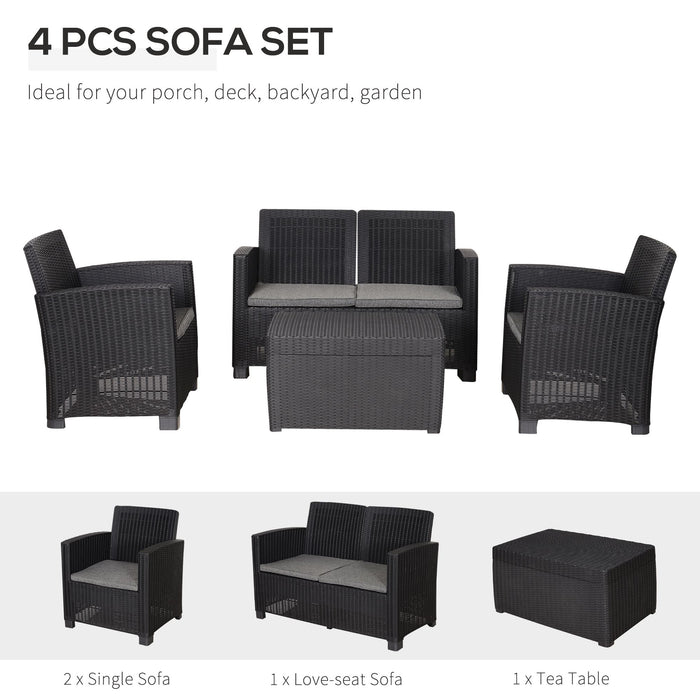 Garden Rattan-Style Sofa Set - 4-Piece Patio Ensemble with Cushions, 2 Chairs & Bench - Ideal for Conservatories and Outdoor Comfort