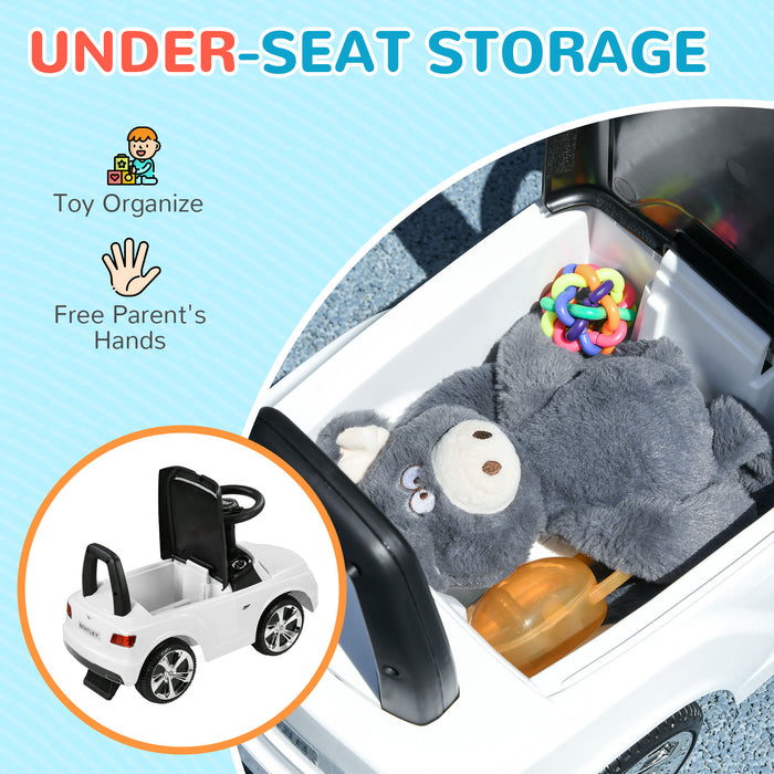 Bentley Bentayga Licensed Ride-On Toy - Foot-to-Floor Sliding Car with Under Seat Storage, Push Along Vehicle for Kids - Sleek White Design for Indoor and Outdoor Play