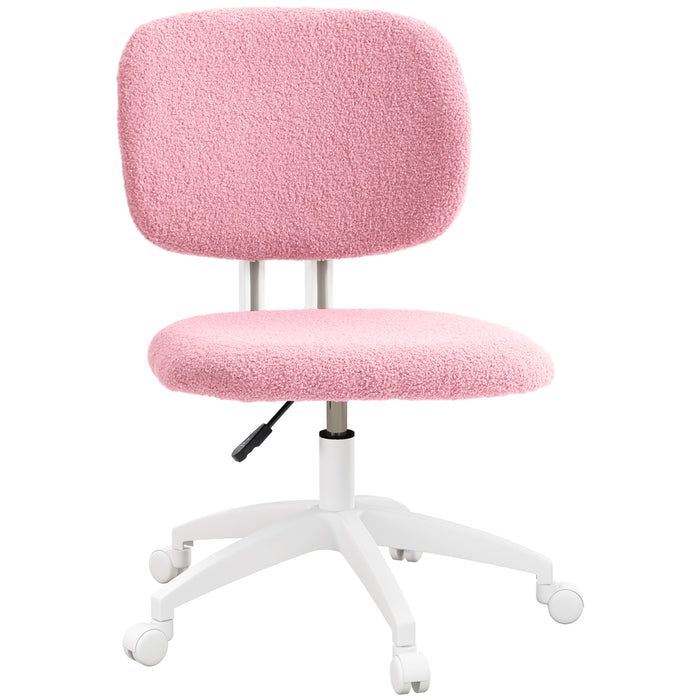 Cute Pink Vanity Task Chair - Armless, Adjustable Height & Swivel Wheels, Mid-Back Design - Ideal for Office & Home Workspaces