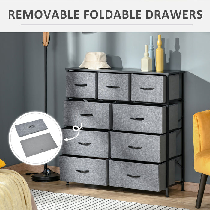 9 Drawers Storage Chest - Bedroom and Entryway Organizer with Easy Pull Fabric Bins - Ideal for Clothing, Accessories & Decluttering