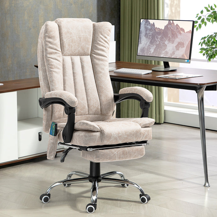 Ergonomic Heated Vibrating Chair with Adjustable Height and Footrest - Cream White Massage Office Desk Chair - Ideal for Long Hours of Work Comfort