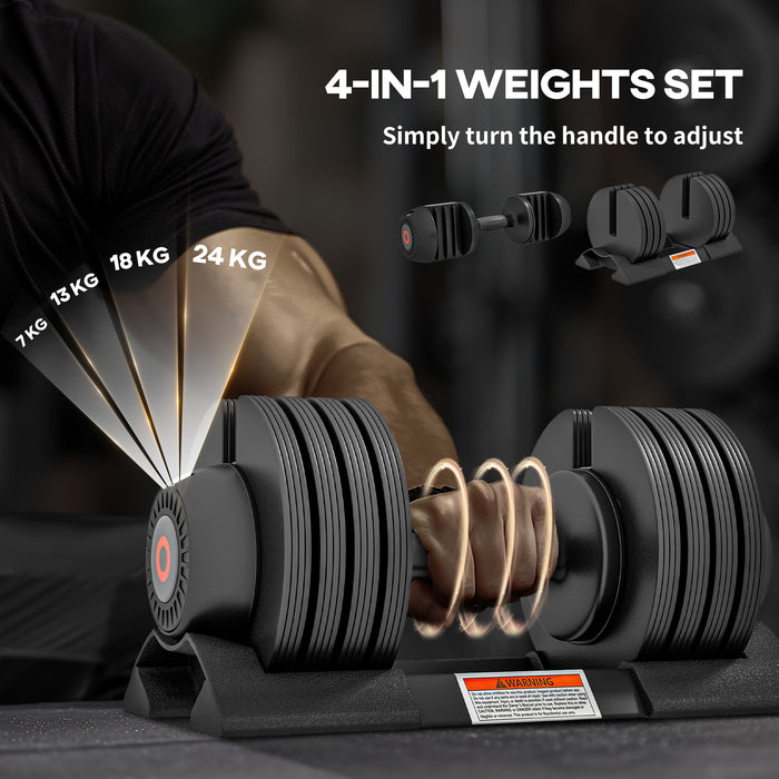 4-in-1 Adjustable Dumbbell Set - Versatile Weights with Storage Tray & Non-Slip Grip, 7-24KG Range - Perfect for Home Gym & Fitness Enthusiasts