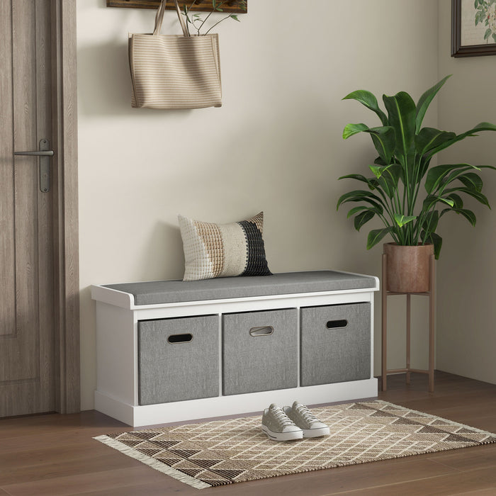 Entryway Shoe Storage Bench - Comfortable Cushioned Seat with 3 Fabric Drawers - Ideal for Hallway, Living Room, or Bedroom Organization