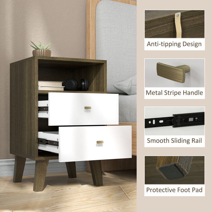 Industrial-Scandinavian Fusion Bedside Table with Storage - Drawers & Open Shelving for Organization - Ideal for Contemporary Bedroom Decor