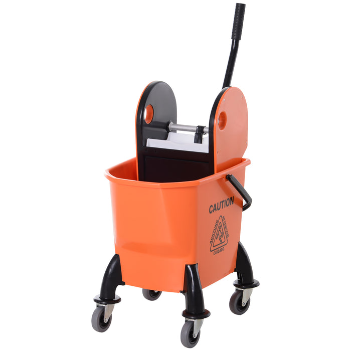 26L Mop Bucket with Side-Press Wringer - Portable Rolling Cleaning Cart with Storage, Non-Slip Handle & Mop Clip - Ideal for Home and Commercial Use