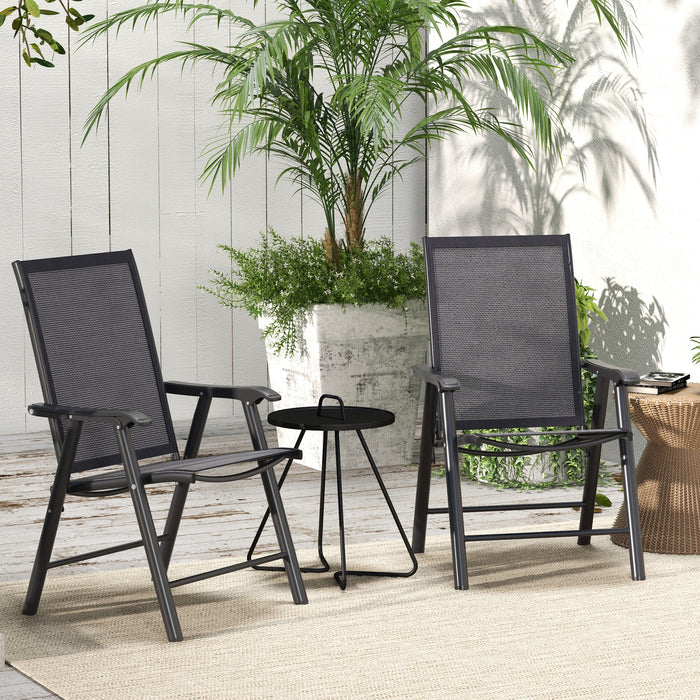 Set of 4 Folding Metal Garden Chairs - Outdoor Patio Dining Seating with Breathable Mesh, Dark Grey - Ideal for Park Picnics & Backyard Comfort