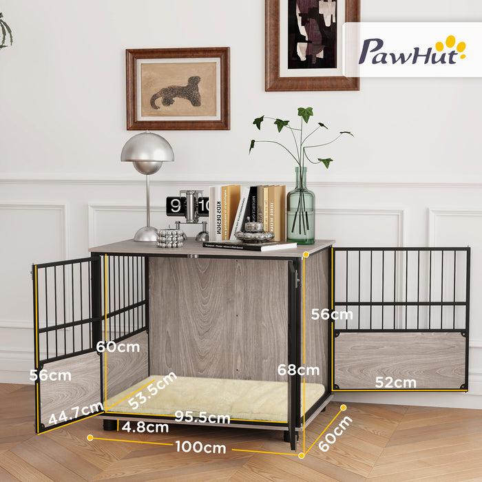 Large Indoor Dog Crate End Table with Stylish Furniture Design - 80cm, 3 Access Doors, Soft Washable Cushion - Perfect for Large Sized Dogs & Home Decor Integration