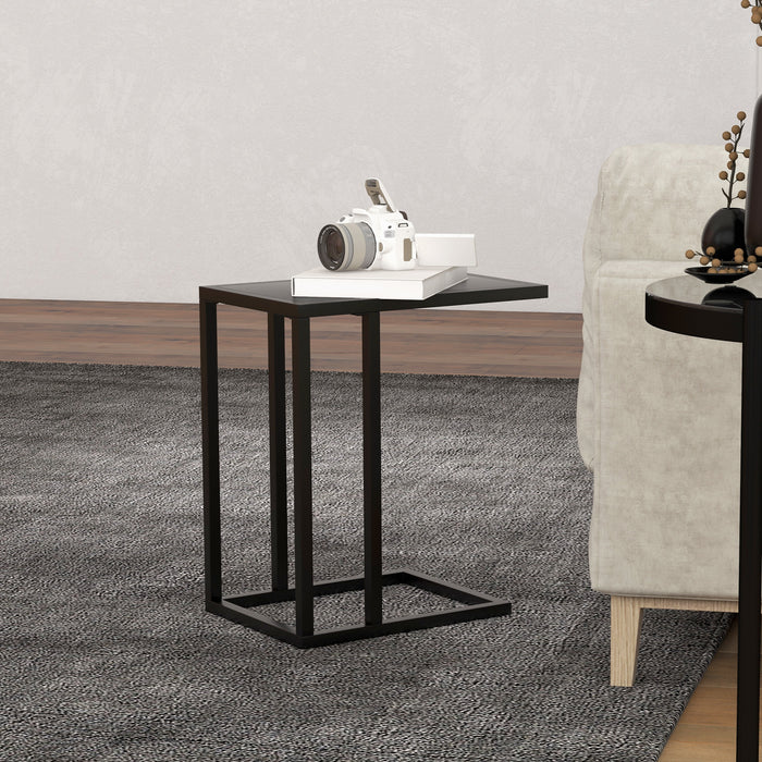 C Shape Bedside Table - Metal Frame with Wood-Effect Top, Narrow Snack End Table - Ideal for Living Room and Small Spaces