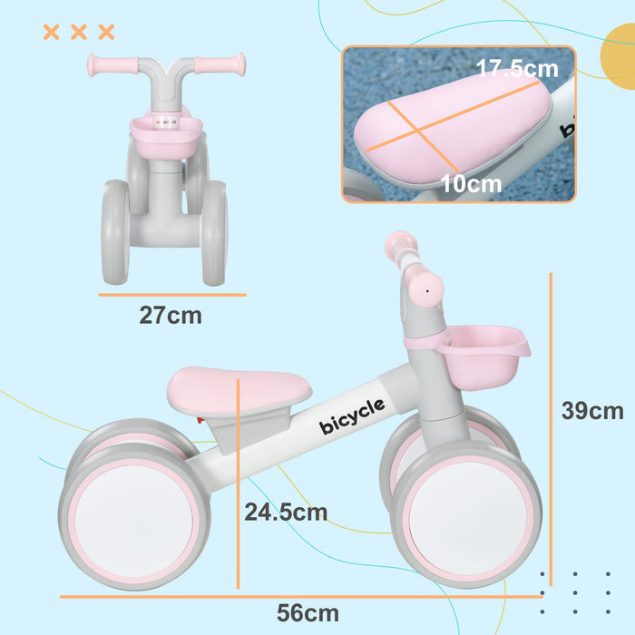 Adjustable Seat Kids Balance Bike for Ages 1-3 - Silent Wheel Design, Easy-Grip Handlebars in Pink - Perfect First Bike for Toddlers