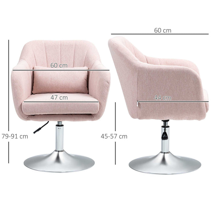 Contemporary Swivel Accent Chair - Adjustable Height, Thick Cushion, Lumbar Support with Armrests - Stylish Vanity Armchair for Bedroom, Office, Living Room in Pink