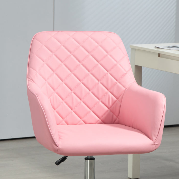 Ergonomic Leather-Feel Swivel Office Chair - Adjustable Height, Rolling Wheels, Comfortable Computer Desk Seating - Stylish Pink Design for Home Office