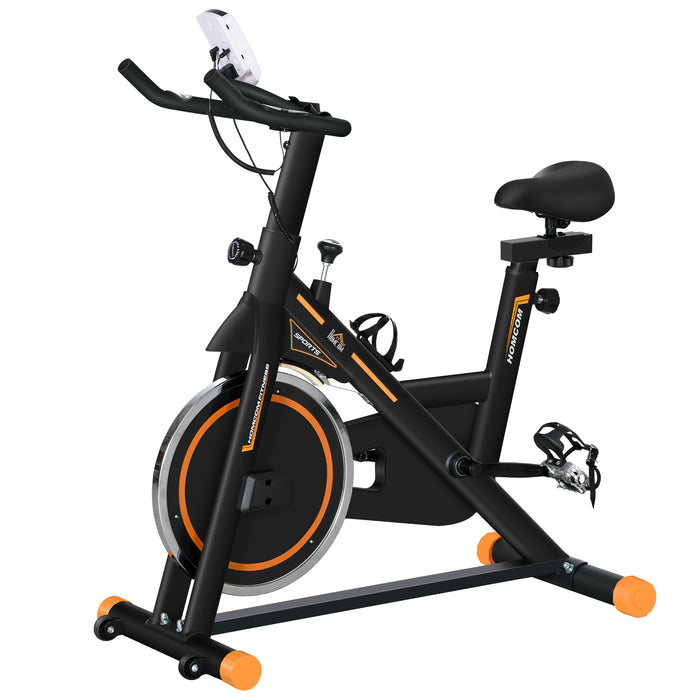 Indoor Cycling Exercise Bike with LCD & Heart Rate Sensor - Orange Static Bike for Cardio Workouts at Home or Office - Ideal for Fitness Enthusiasts and Everyday Gym-goers