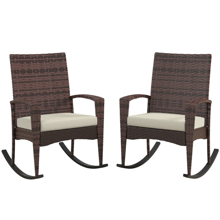 PE Rattan Rocking Chair Duo - Outdoor Garden Patio Furniture with Cushions & Armrests - Comfortable Seating for Deck or Porch Relaxation