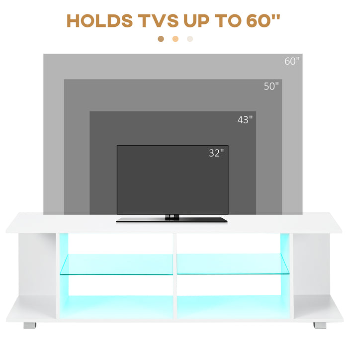 Modern 145cm TV Stand with Glass Shelves - RGB LED Illumination for Displays up to 60-inch - Stylish Living Room Media Storage Solution