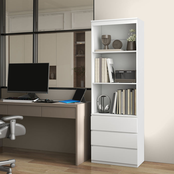 180cm High White Bookshelf with Storage - Elegant Shelving Unit with Multiple Drawers - Ideal for Organizing Books, Decor, and Essentials