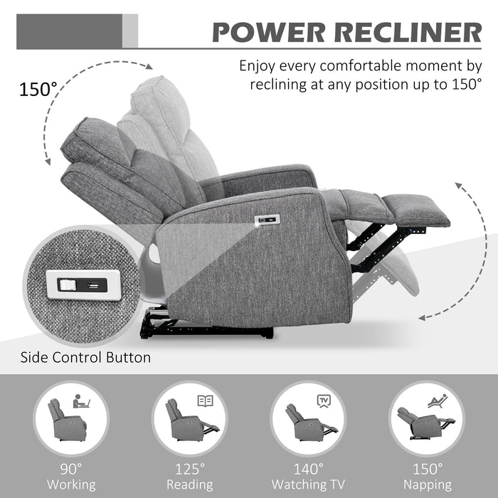 Adjustable Charcoal Grey Electric Recliner Armchair with USB Port - Cozy Armchair with Adjustable Leg Rest for Personalized Comfort - Ideal for Relaxation and Modern Living Spaces