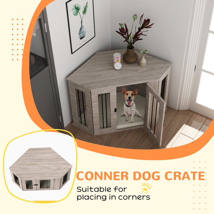 Dog Crate Side Table with Cushion - 2-in-1 Wooden Pet Enclosure & Furniture, 104x55x63 cm, Walnut Brown - Ideal for Home Comfort and Pet Privacy