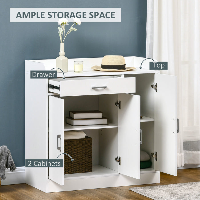 Modern White Sideboard - Spacious Storage Cabinet with Drawer and Cupboard - Ideal for Living Room, Bedroom, and Hallway Organization