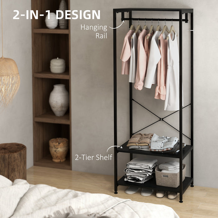 Hallway Storage Organizer - Coat Rack with Shoe Bench in Sleek Black - Ideal for Entryway Clutter Reduction