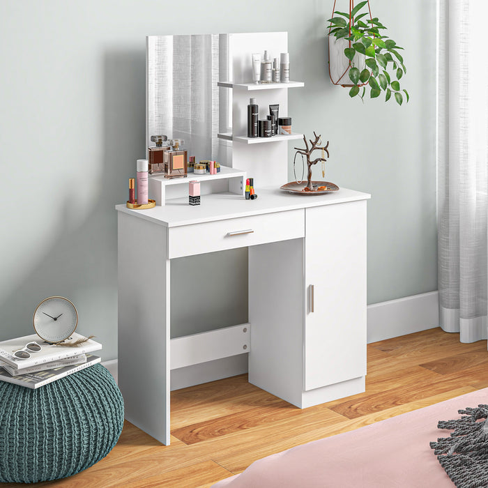 Modern White Dressing Table with Ample Storage - Elegant Furniture for Bedroom or Dressing Room - Ideal for Organization and Stylish Decor