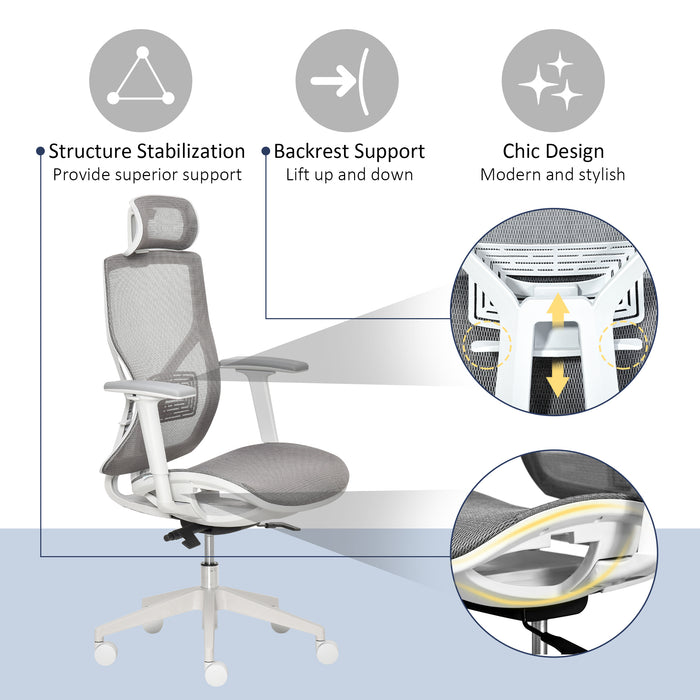 Ergonomic Chair with 3D Armrest - Comfortable 360° Swivel, Mesh Back, Adjustable Height, Wheeled Desk Chair - Ideal for Home Office Use, Grey Color