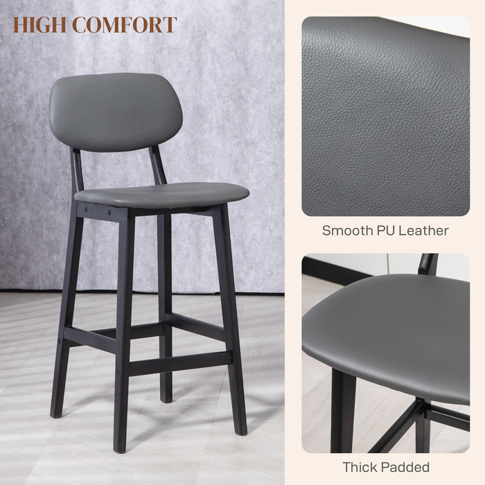 Modern Breakfast Bar Chair Duo - Faux Leather Upholstered Stools with Wooden Legs in Dark Grey - Stylish Seating for Kitchen and Dining Spaces