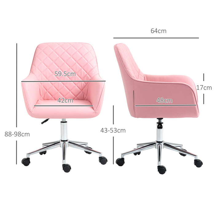 Ergonomic Leather-Feel Swivel Office Chair - Adjustable Height, Rolling Wheels, Comfortable Computer Desk Seating - Stylish Pink Design for Home Office