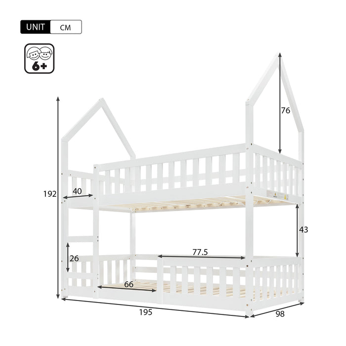 Solid Wood Kids Bunk Bed with Ladder - EN 747-1 Certified, Guardrail, 195x98x192 cm, White - Space-Saving Sleep Solution for Children's Bedroom