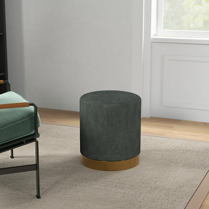 Corduroy Footstool with Soft Padding - Stylish Dark Green Ottoman - Elegant Living Room or Bedroom Accent Piece