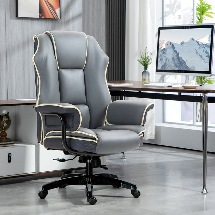 Ergonomic High Back Executive Chair - PU Leather, Reclining and Swivel Design for Workplace Comfort - Ideal Desk Seat for Home Office Use, Grey