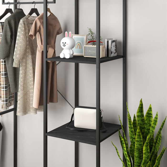 Free Standing Coat Rack with Shoe Storage - 170cm Tall Hall Tree with Hanging Rail and Shelves - 2-in-1 Organizer for Hallway, Entryway, Bedroom