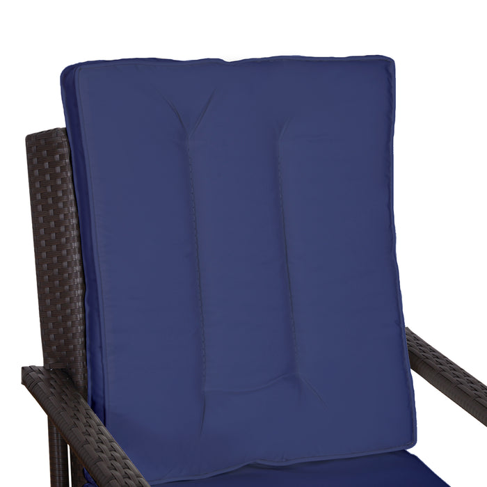 Outdoor Rattan 3-Piece Bistro Set - Patio Wicker Furniture with Steel Frame and Cushions - Ideal for Balcony, Conservatory with Coffee Table and Cover, Dark Blue