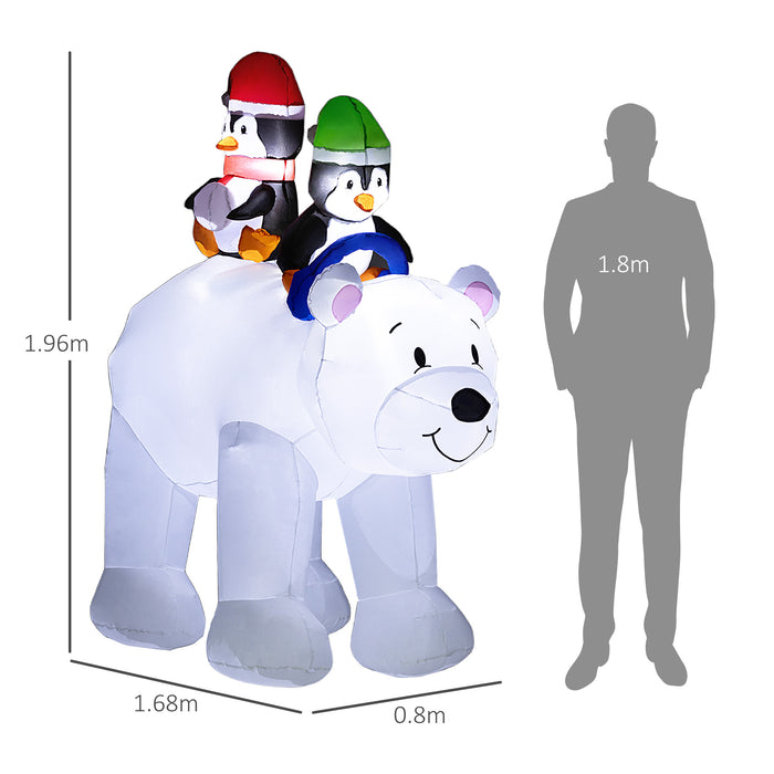 Outsunny 6.4FT Christmas Inflatable Two Penguins Riding on Polar Bear, Christmas Blow Up Outdoor LED Display for Garden Party