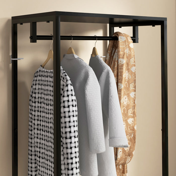 Hallway Storage Organizer - Coat Rack with Shoe Bench in Sleek Black - Ideal for Entryway Clutter Reduction