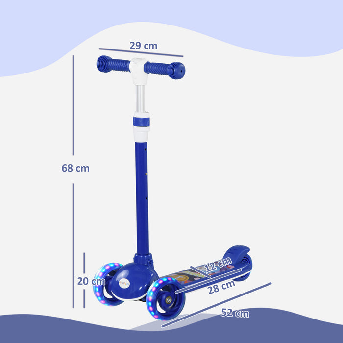 Kids 3 Wheel Scooter - Adjustable Height & LED Light-Up Wheels, TPE Handlebar for Comfort - Perfect Ride for Children Aged 2-6, Blue