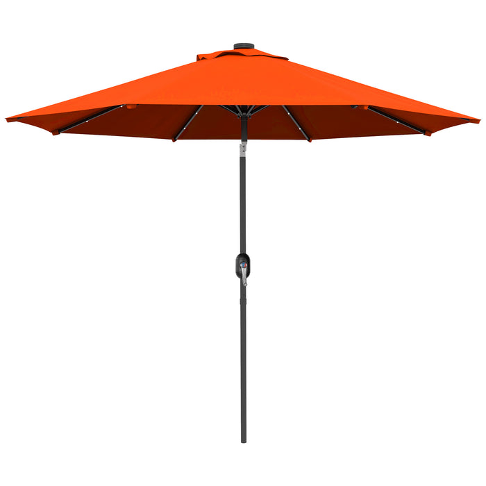 Outdoor 2.7m Garden Umbrella with Tilt and Crank - Enhanced with 24 LED Lights for Nighttime Ambiance - Ideal for Patio and Evening Entertainment