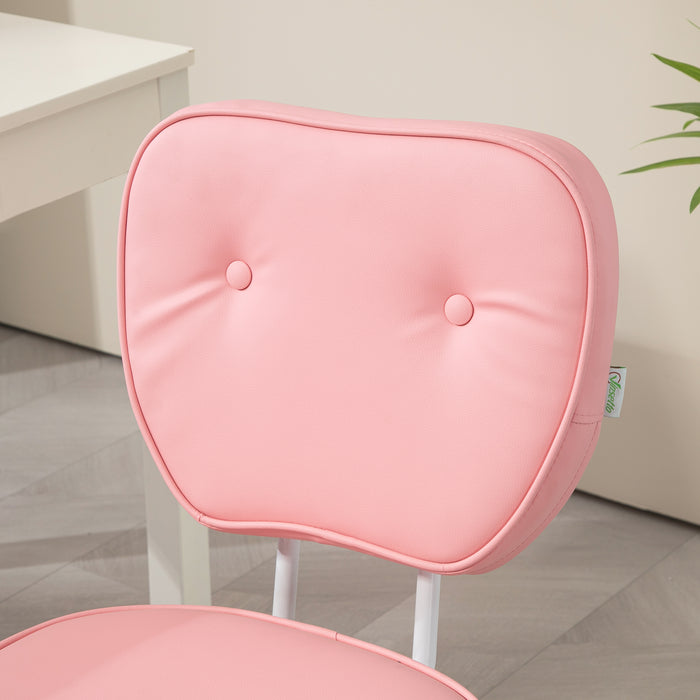 Vanity Office Chair - PU Leather Armless Computer Chair with Adjustable Height and Swivel Wheels - Perfect for Home Office Comfort in Pink