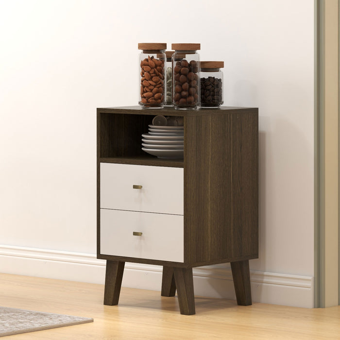 Industrial-Scandinavian Fusion Bedside Table with Storage - Drawers & Open Shelving for Organization - Ideal for Contemporary Bedroom Decor