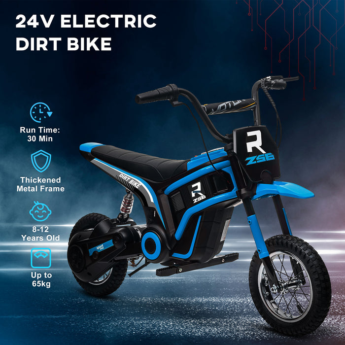 Electric Motorbike with 24V Power - Twist Grip Throttle, Musical Horn, 12-Inch Pneumatic Tires, Up to 16km/h Speed - Perfect Ride-On for Kids, Blue