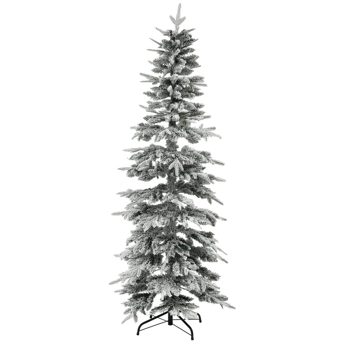 6ft Pencil Artificial Christmas Tree - Snow-Flocked, 600-Tipped, Downswept Branch Design - Auto-Open with Sturdy Steel Base for Holiday Home and Office Decor