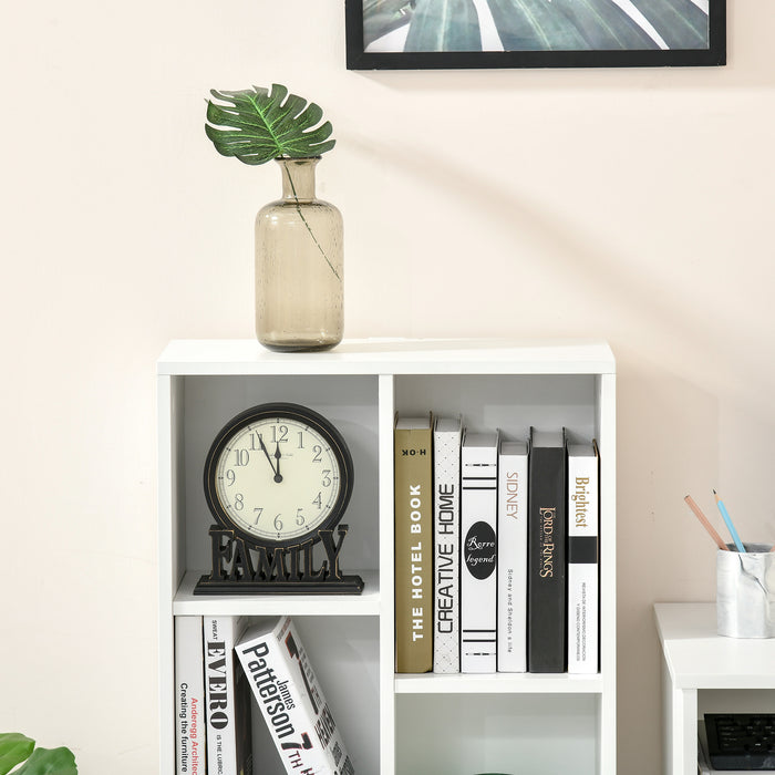 Cube Storage Organizer - 7-Compartment Bookshelf with White Wood Finish - Space-Saving Solution for Home & Office