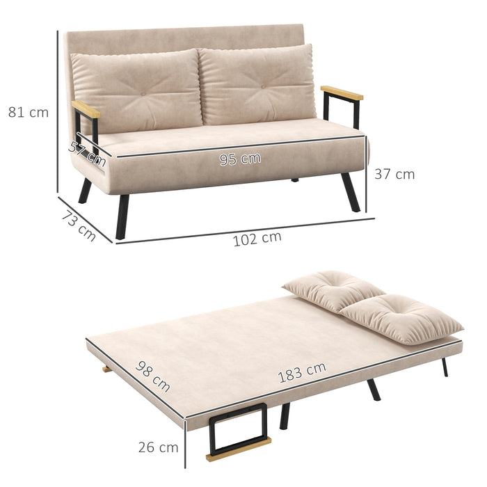 Click Clack 2-Seater Convertible Sofa Bed - Cushioned Couch with Easy Transformation Mechanism, Beige - Ideal for Living Room and Bedroom Comfort