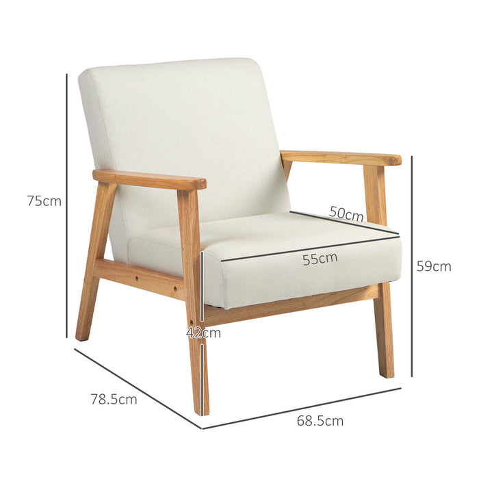 Modern Cream White Fabric Accent Chair - Padded Armchair with Durable Rubber Wood Frame - Elegant Seating for Living Room Comfort