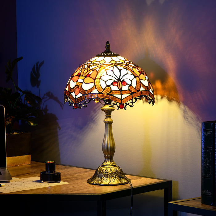 Handcrafted Stained Glass Table Lamp - Artisan Collectible Multi-Colored Lighting for Living Room & Bedside - Elegant Décor with Zinc Alloy Base, 31cm Diameter x 48cm Height