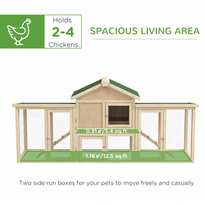 Deluxe Wooden Chicken Coop with Spacious Run - Backyard Hen House with Nesting Box, 204 x 85 x 93cm - Ideal for Poultry Keeping and Egg Laying