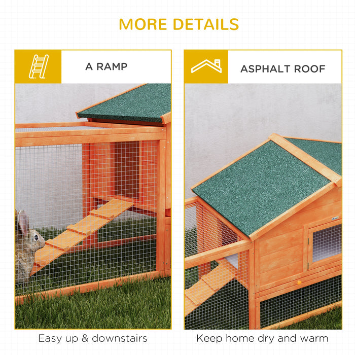 Outdoor Wooden Rabbit Hutch with Spacious Run - Includes Tray, Ramps, and Durable Asphalt Roof - Ideal for Pet Rabbits and Small Animals, 309x70x87cm, Orange Color