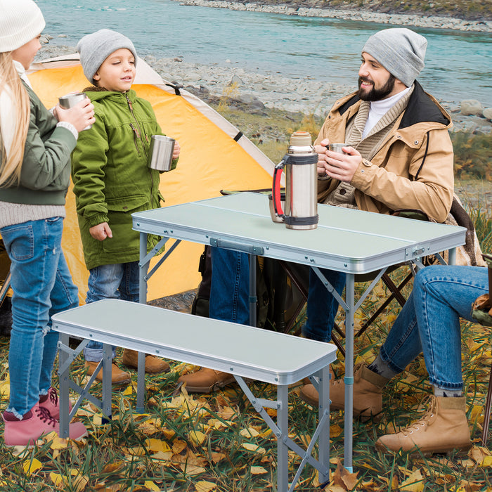 3pc Aluminum Picnic Table Bench Combo - Foldable & Portable Outdoor Seating for Garden BBQ & Patio Parties - Ideal for Camping and Tailgating Events