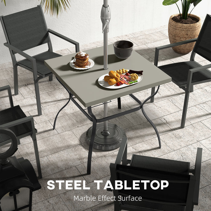 Outdoor Square Marble-Effect Dining Table - 80cm with Umbrella Hole, Seats 4 - Perfect for Patio and Garden Entertaining