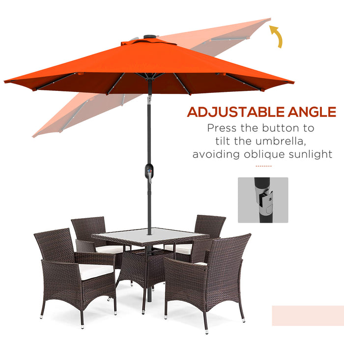 Outdoor 2.7m Garden Umbrella with Tilt and Crank - Enhanced with 24 LED Lights for Nighttime Ambiance - Ideal for Patio and Evening Entertainment