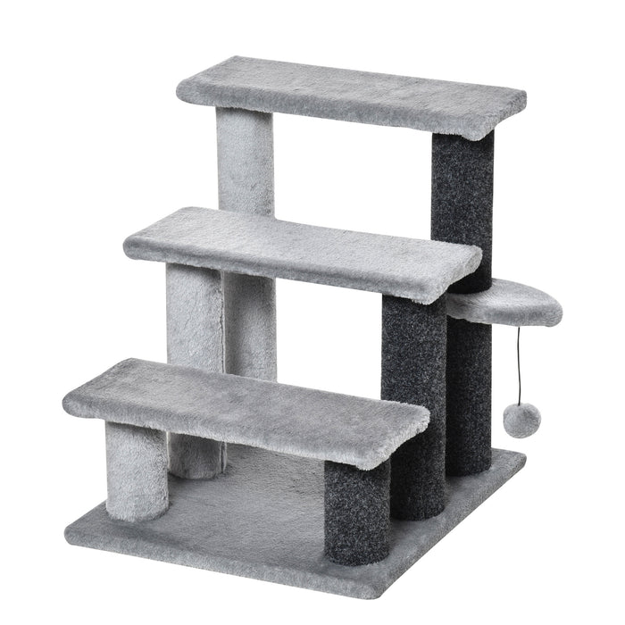 Pet Staircase with Integrated Scratching Posts - Multi-Level Platforms and Playful Toy Ball for Cats - Enhancing Mobility and Entertainment for Pets